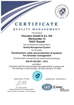 Quality management certificate